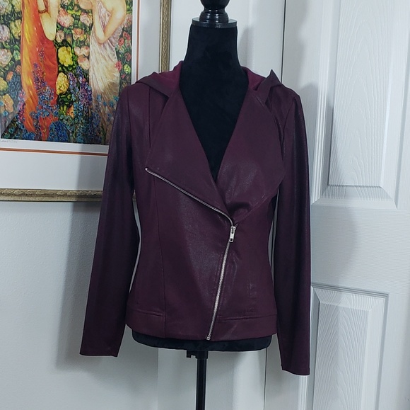 Burgundy Wine Colored Slant Zip Hooded Sweatshirt - Picture 2 of 7